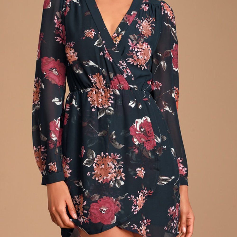 LULUS - Pretty Pretender Navy Floral Print Dress